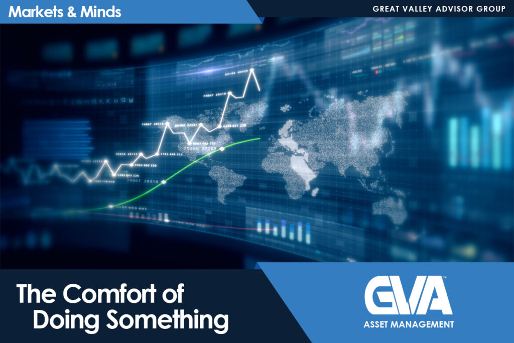 Global financial banner with a rising stock chart over a world map, featuring the headline 'The Comfort of Doing Something' and the GVA Asset Management logo.