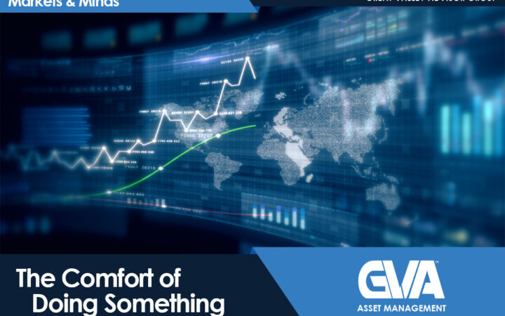 Global financial banner with a rising stock chart over a world map, featuring the headline 'The Comfort of Doing Something' and the GVA Asset Management logo.